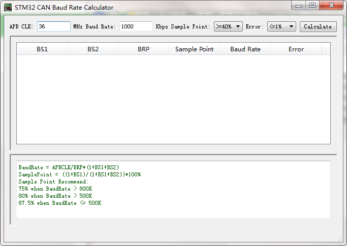 STM32 CAN Baud Rate Calculator